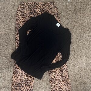 Soma Black Top with Tan Leopard Print Pajama Pants